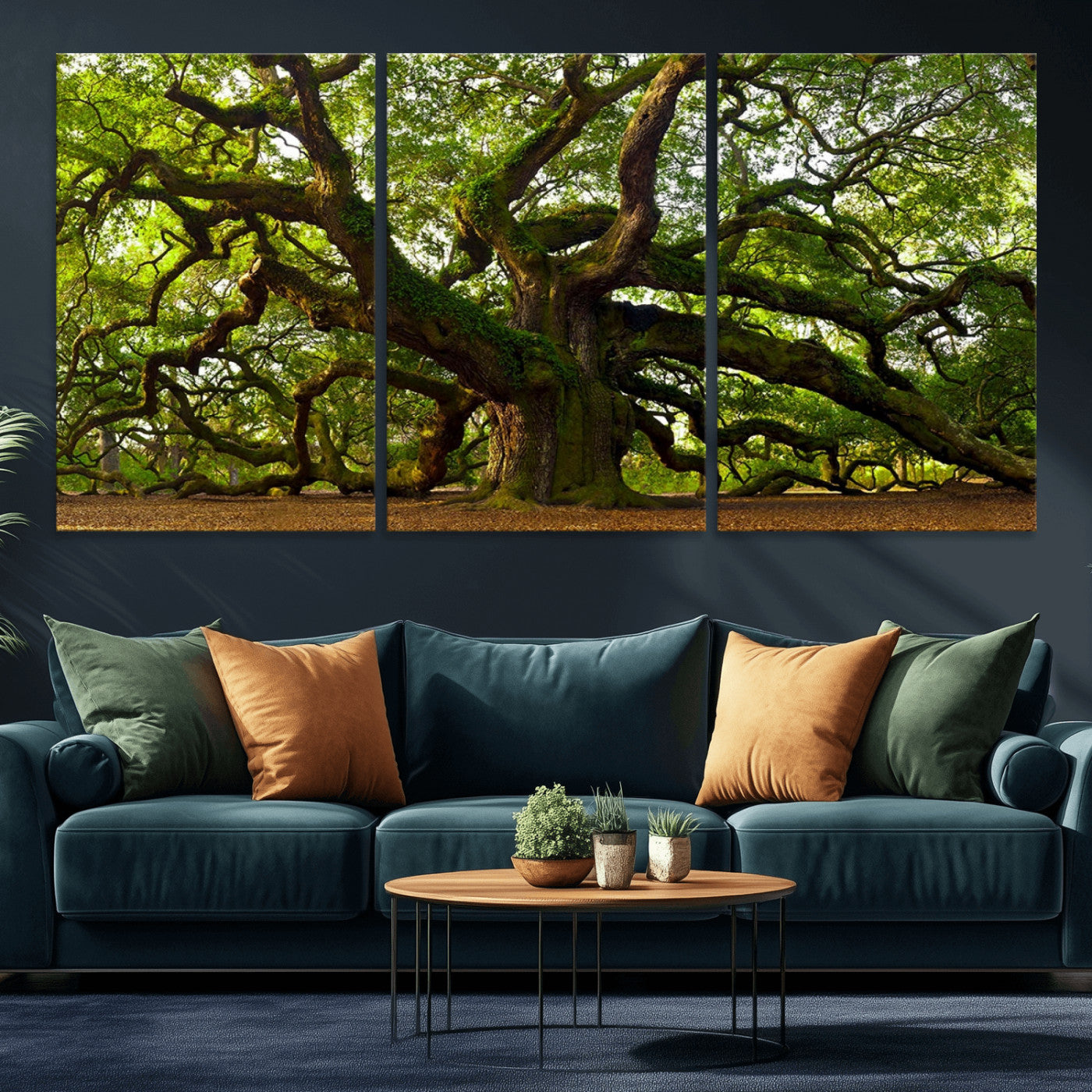 MGV-CV-60X30-3P - Angel Oak Tree Wall Art Canvas Print | Forest Tree Nature Photography Print on Canvas | Large Triptych Art for Living Room or Office Decor