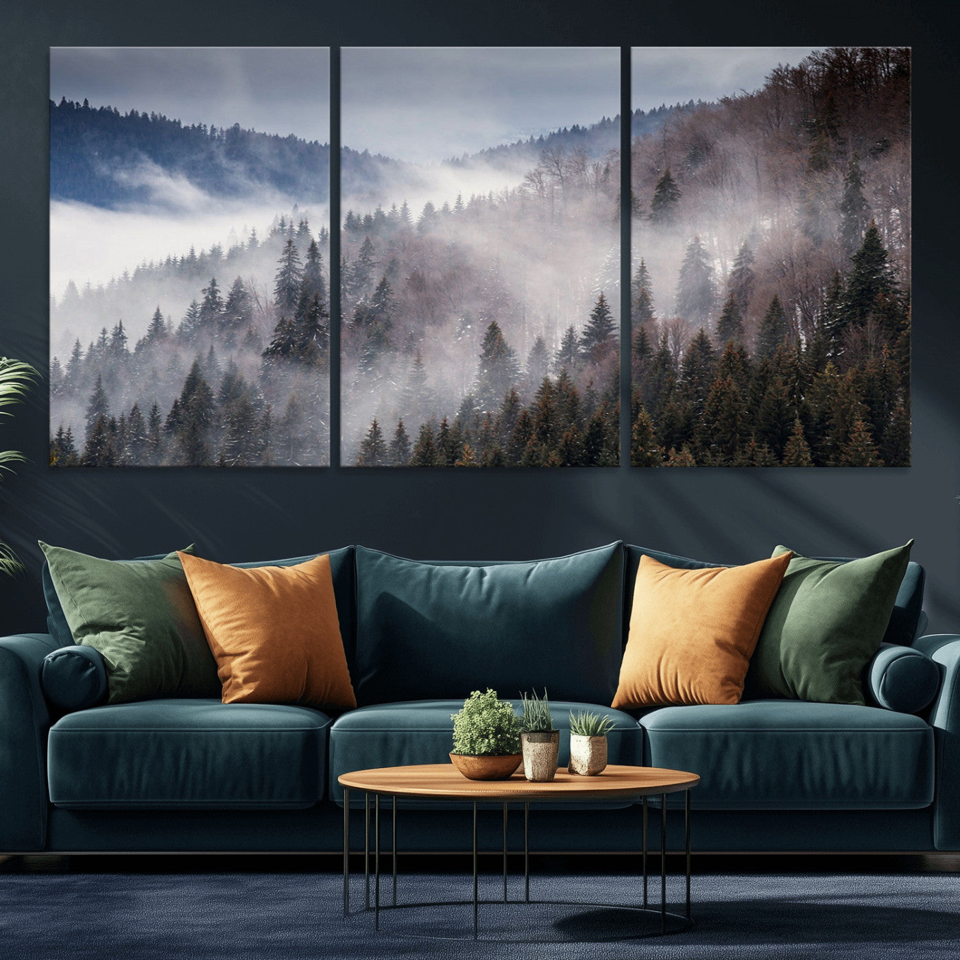 MGV-CV-60X30-3P - Beautiful Rising Fog in Winter Mountain Landscape - Framed Rising Fog in Winter Mountain Canvas