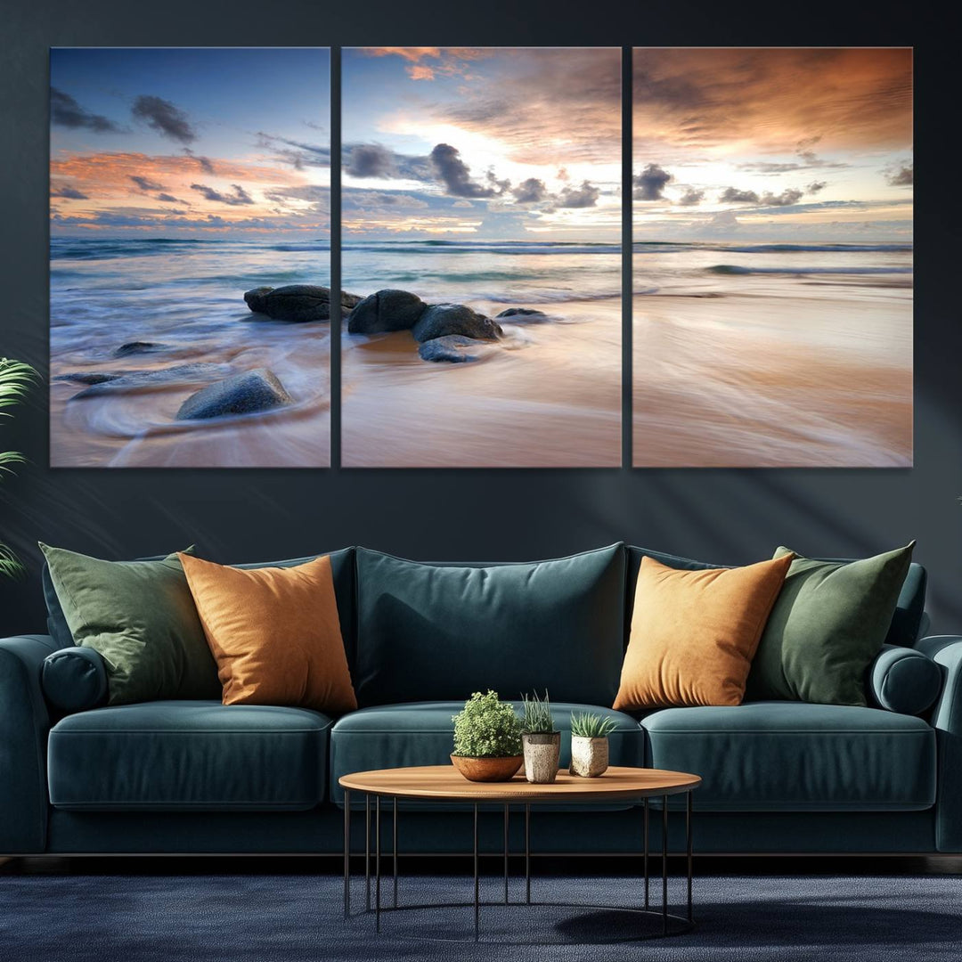 The Serene Weather On The Beach wall art canvas is ready to hang.