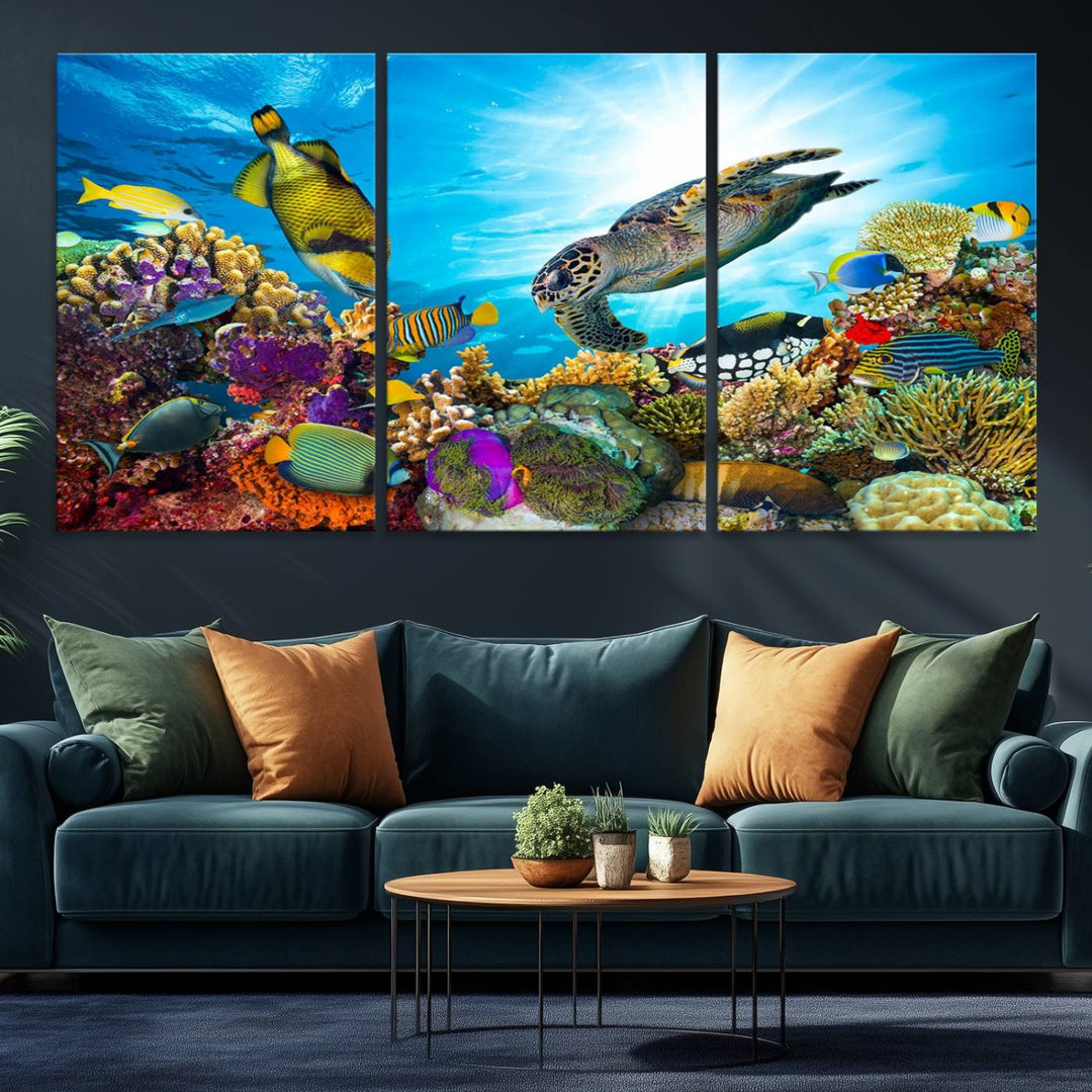 Aquatic Life Sea Turtles Fish Wall Art on canvas, perfect for adding a touch of marine beauty to your space.