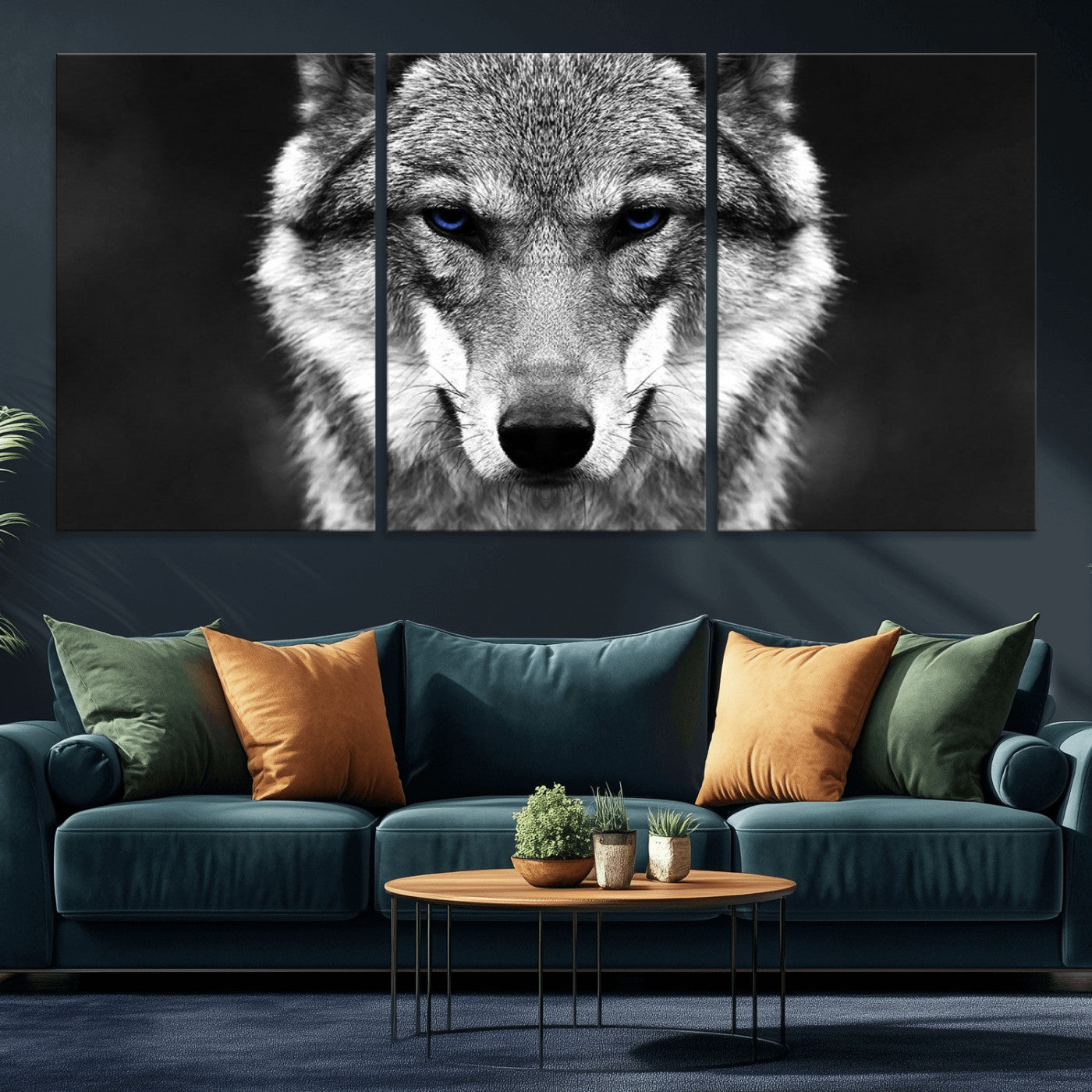 MGV-CV-60X30-3P - Black and White Wild Wolf Wall Art Canvas Print