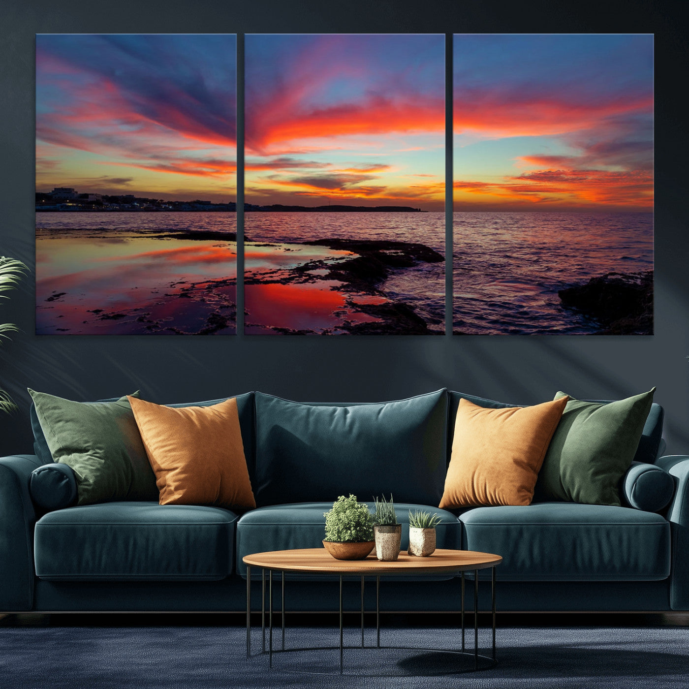 MGV-CV-60X30-3P - Glorious Sunset on The Beach Wall Art Canvas Print