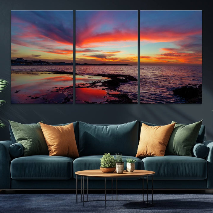 The Glorious Sunset on The Beach canvas print adorns the dining room.