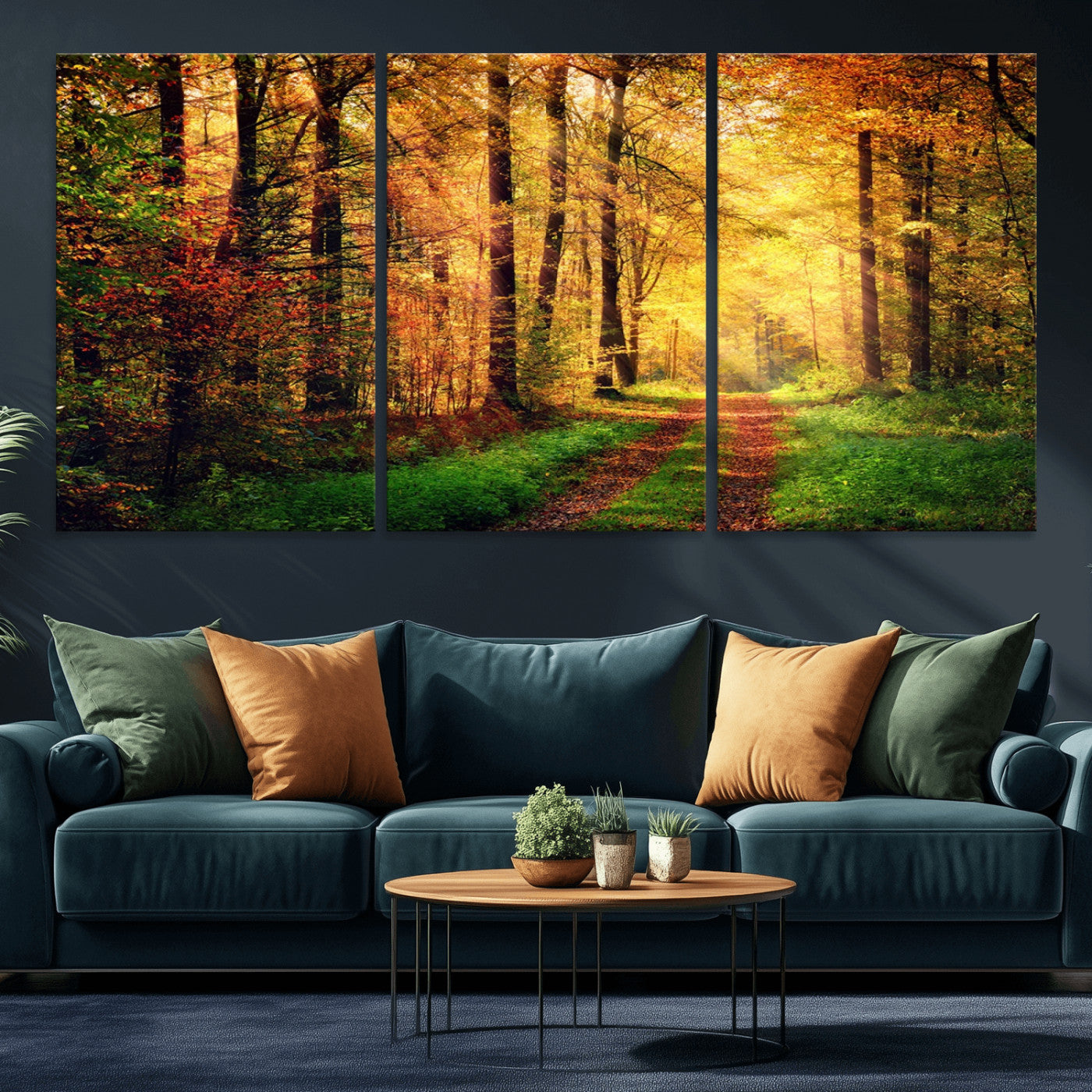 MGV-CV-60X30-3P - Forest Fall Wall Art Print - Sunlight Through Trees Wall Art Canvas Print
