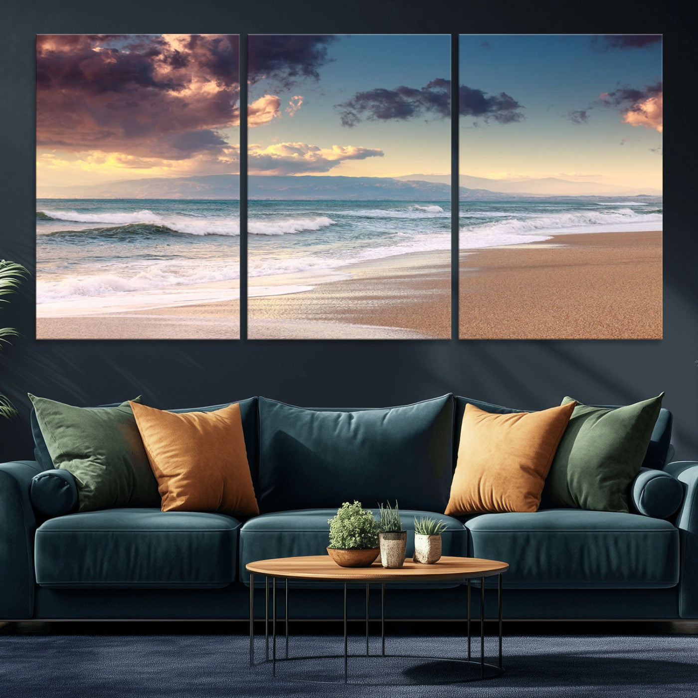 MGV-CV-60X30-3P - Cloudy Weather Beach Sunset Canvas Print | Sunrise Wall Art Canvas Print