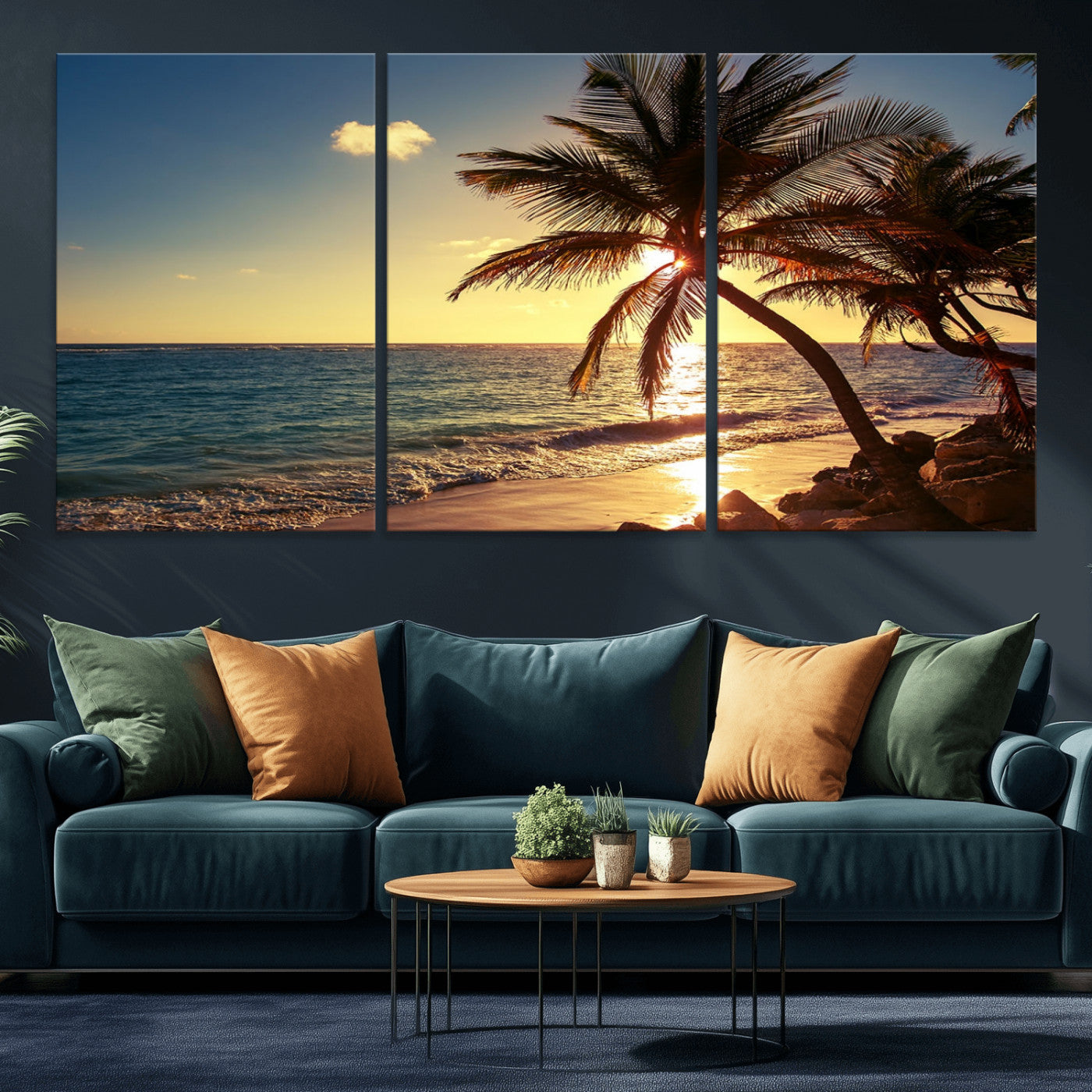MGV-CV-60X30-3P - Sunset Palm Trees Wall Art Canvas Print