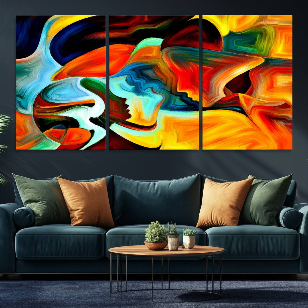 The kitchen wall features the Human Love Figures Abstract Wall Art Canvas Print.