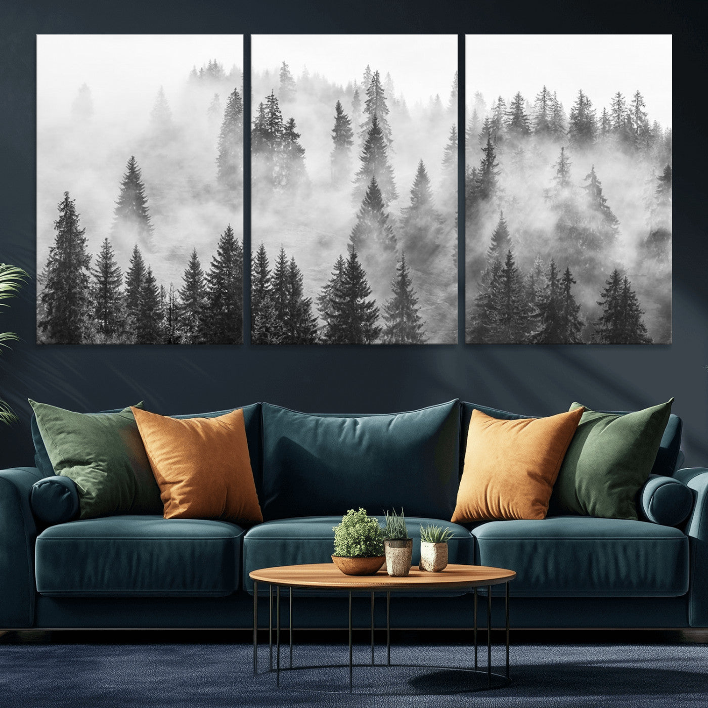 10422-MGV-CV-36X24-Forest Wall Art Print | Foggy Pine Forest Canvas Wall Art - Black and White Nature Decor for Living Room