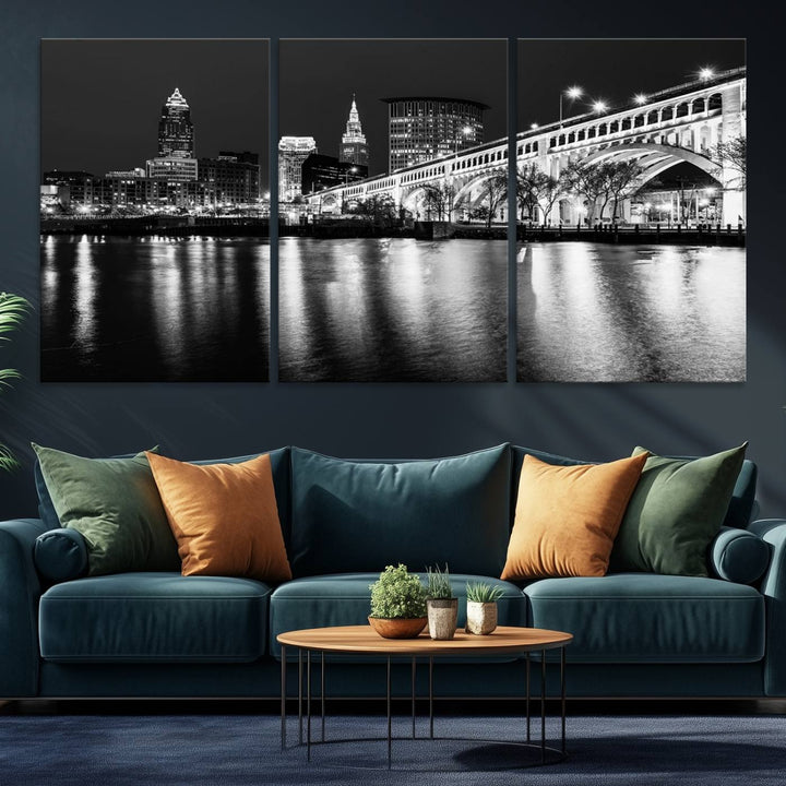 The Cleveland Night Skyline Canvas Print hangs prominently.