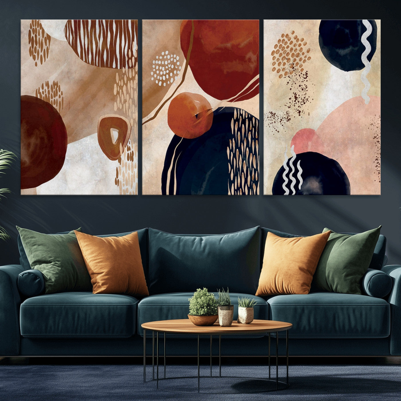 MGV-CV-60X30-3P - Boho Wall Art Canvas Print Set Mid-Century Prints Bohemian Wall Artwork Prints Boho Neutral
