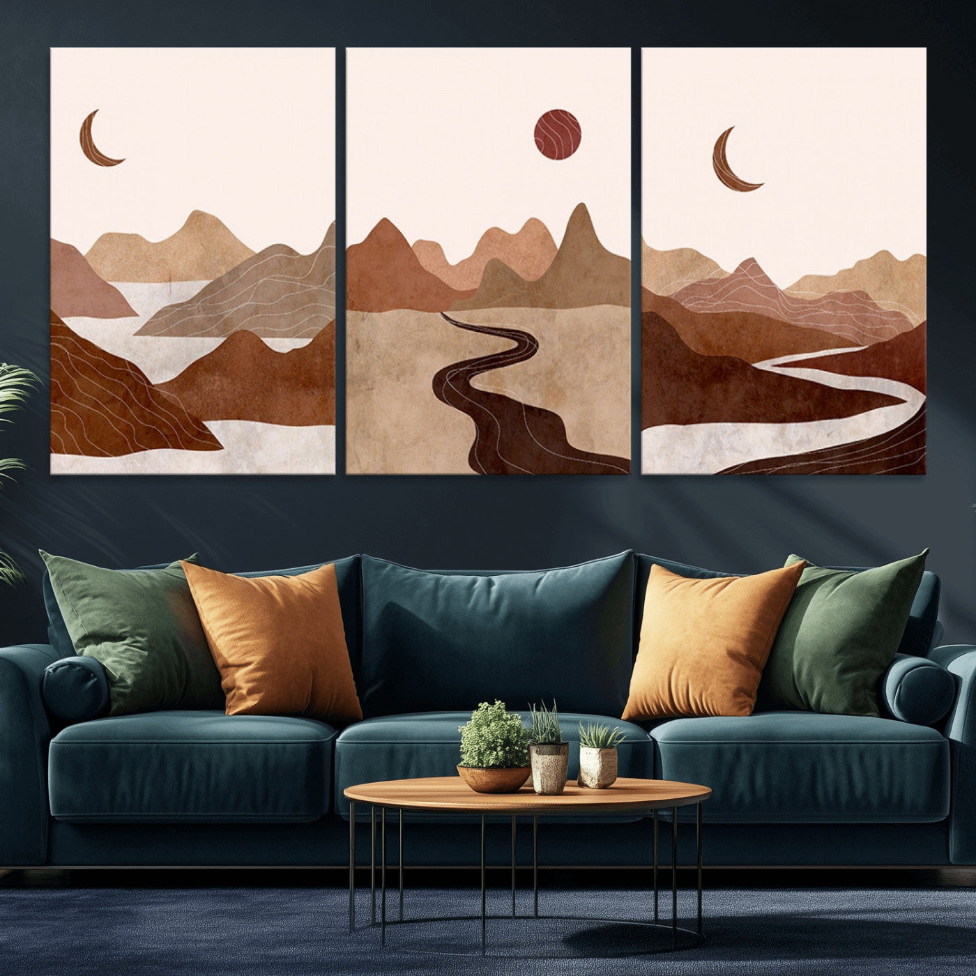 MGV-CV-60X30-3P - Boho Wall Art Canvas Print Set Mid-Century Prints Bohemian Wall Artwork Prints Boho Neutral