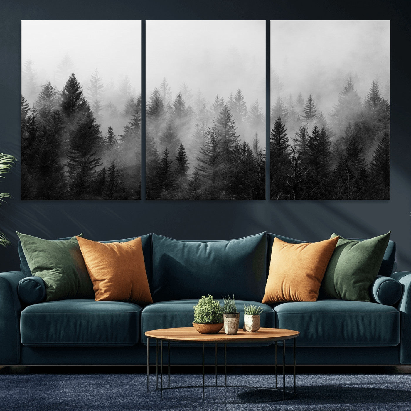 MGV-CV-60X30-3P - Fogy Forest Canvas Wall Art Print - Mountain Wall Art with Pine Trees and Misty Forest Canvas Print