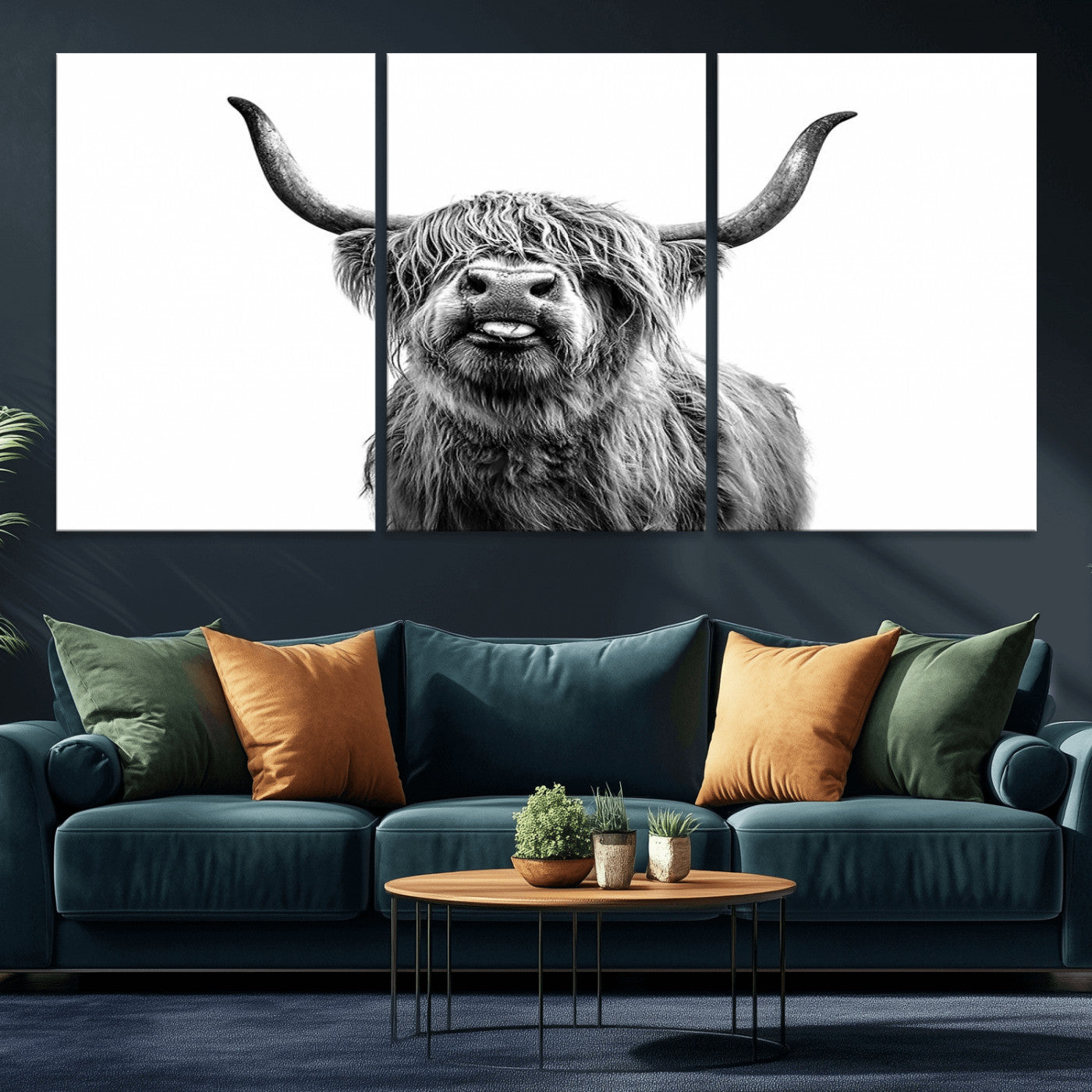 MGV-CV-60X30-3P - Fanny Scottish Highland Cow Cattle Art Print Farmhouse Wall Art Canvas Print