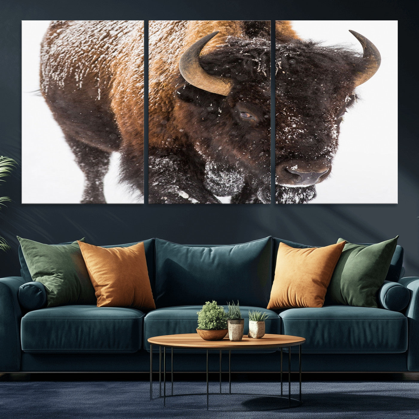 MGV-CV-60X30-3P - Bison Wall Art Canvas Print For Farmhouse, Wild Animal Wall Art