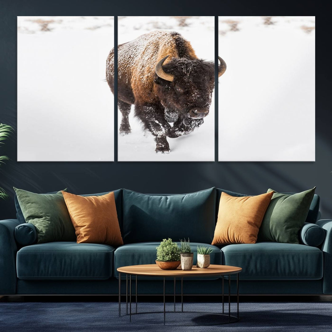 Bison Winter Wall Art Canvas Print for farmhouse decor.