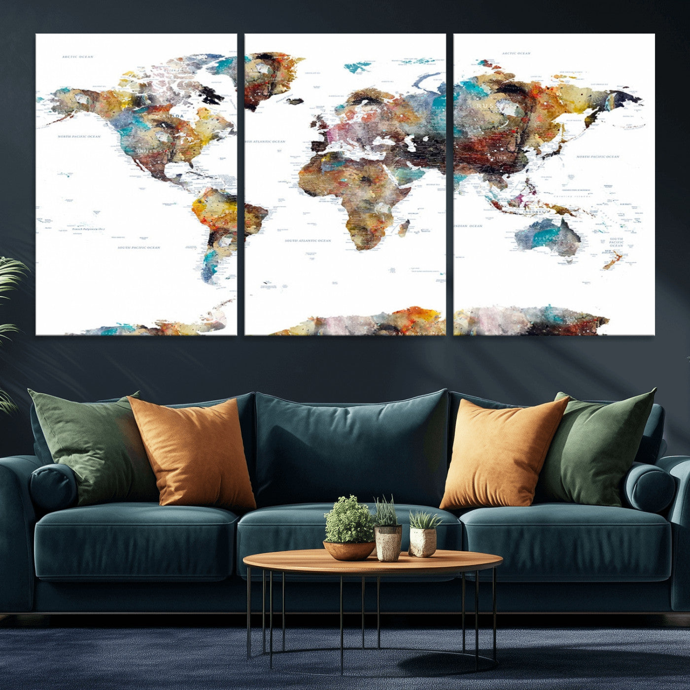 MGV-CV-60X30-3P - Push Pin World Map Canvas Print – Framed Wall Art for Couples to Track Their Travels – Anniversary