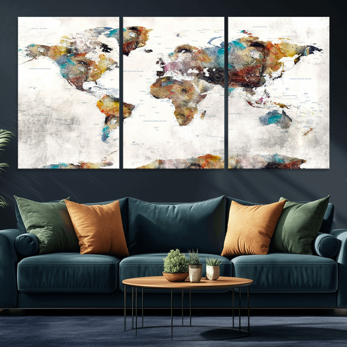 MGV-CV-60X30-3P - Push Pin World Map Canvas Print – Framed Wall Art for Couples to Track Their Travels – Anniversary