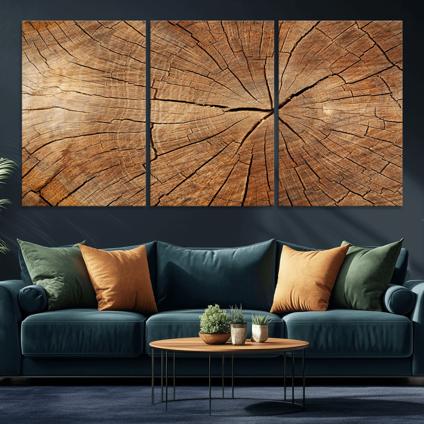 MGV-CV-60X30-3P - Tree Ring Canvas Art, Rustic Wood Grain Wall Art, Tree Slice Decor for Modern Homes, Giclee Multi-Panel Print, Tree Ring Wall Art Set