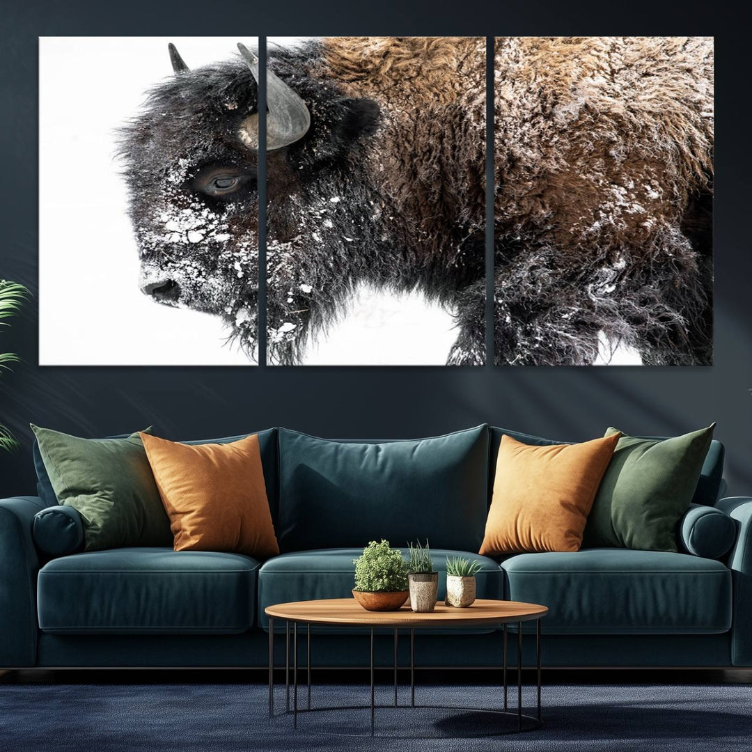 The American Bison Wall Art Print is prominently displayed on the wall.