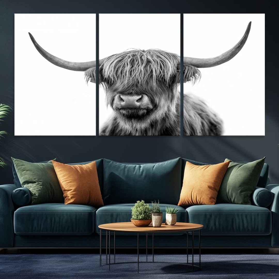 The Grayscale Scottish Highland Cow canvas is a museum-quality piece perfect for your dining room. Enjoy free shipping on this stunning artwork!.