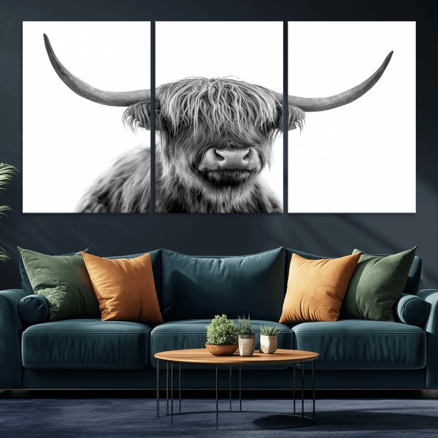 MGV-CV-60X30-3P - Scottish Highland Cow Cattle Art Print Wall Art Canvas Print for Farmhouse Decor, Framed Scottish