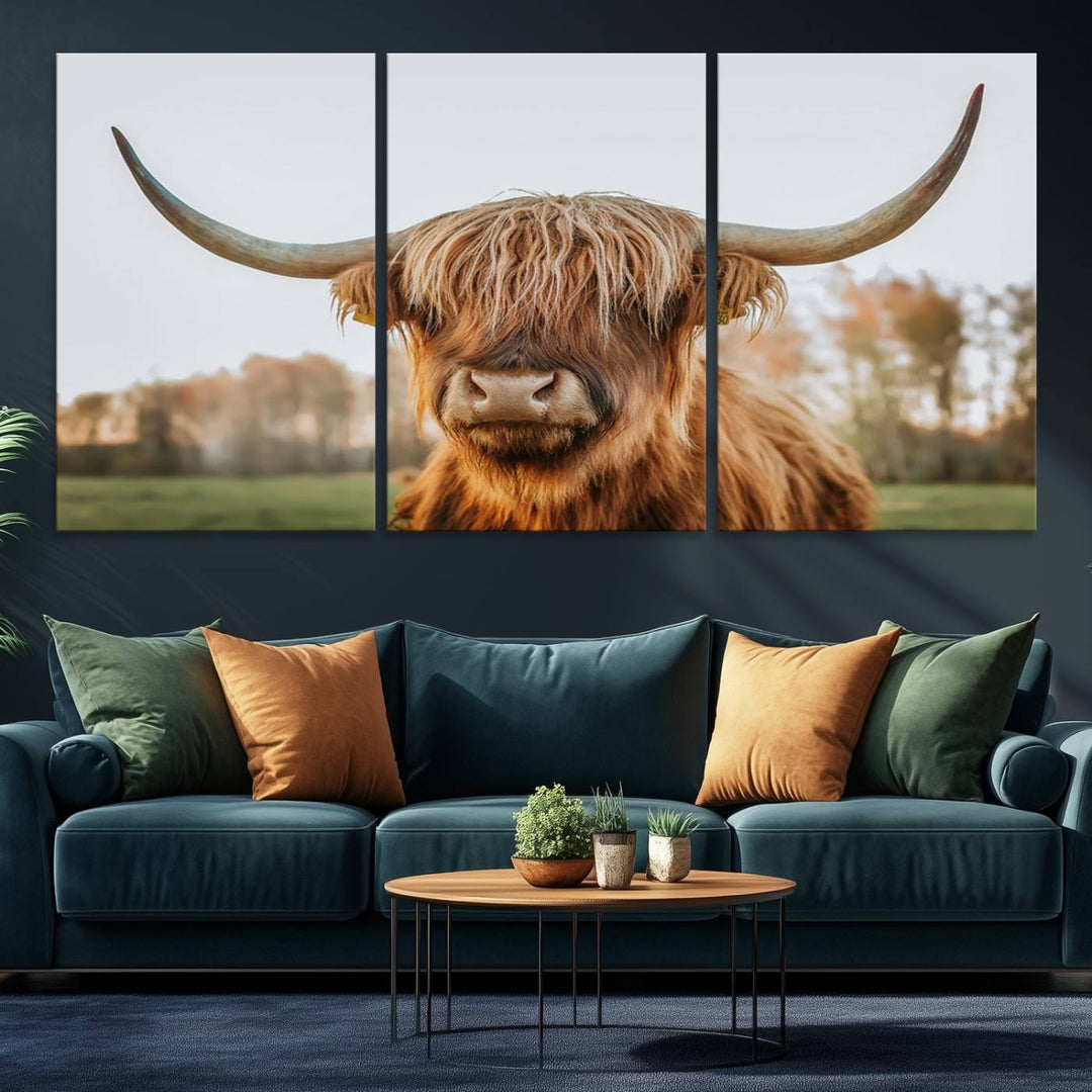 A dining room featuring a Highland Cow Animal Scottish Cattle canvas.