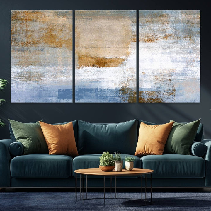 Blue Multi Panel Abstract Wall Art Canvas Print.