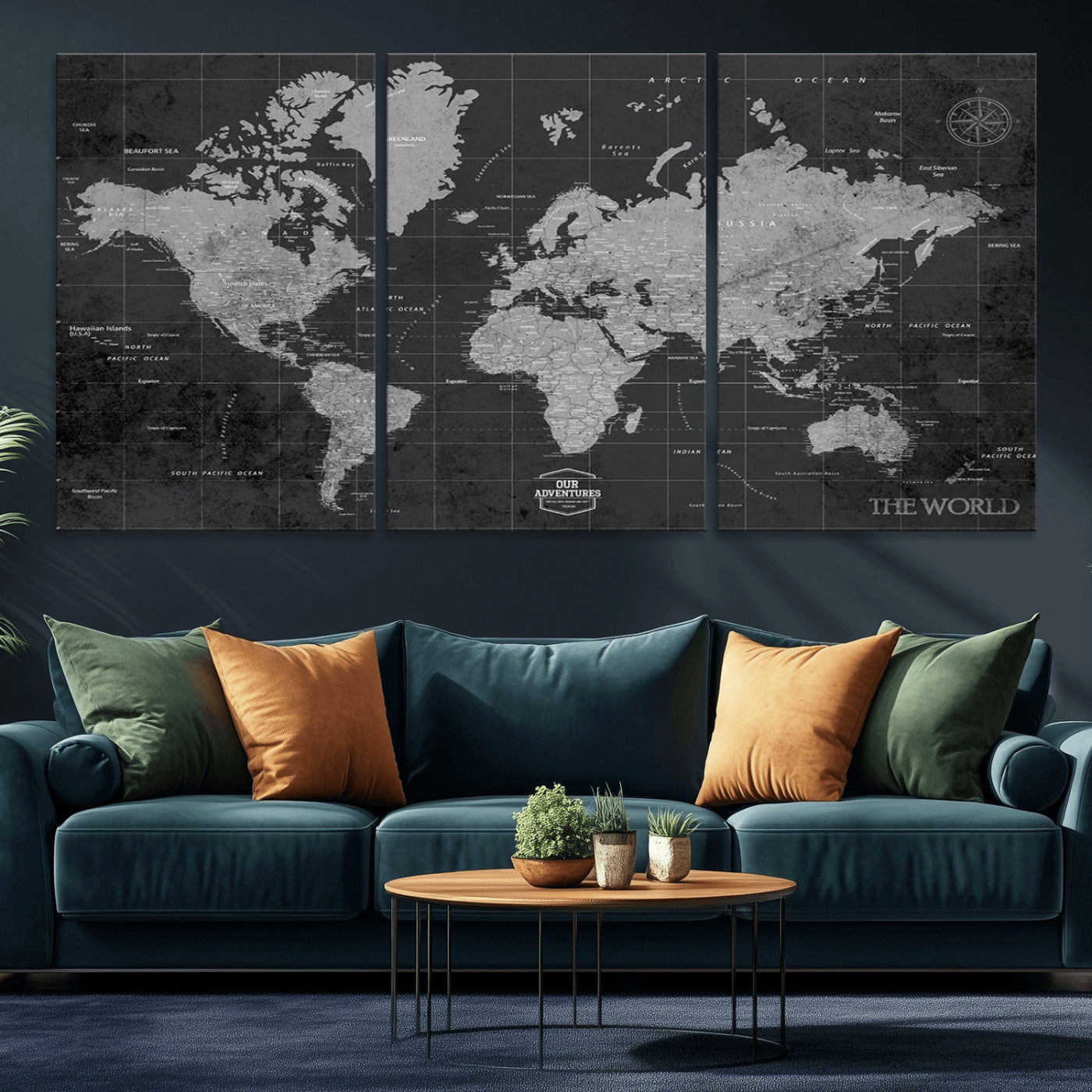MGV-CV-60X30-3P - Push Pin World Map Canvas Print – Framed Wall Art for Couples to Track Their Travels – Anniversary