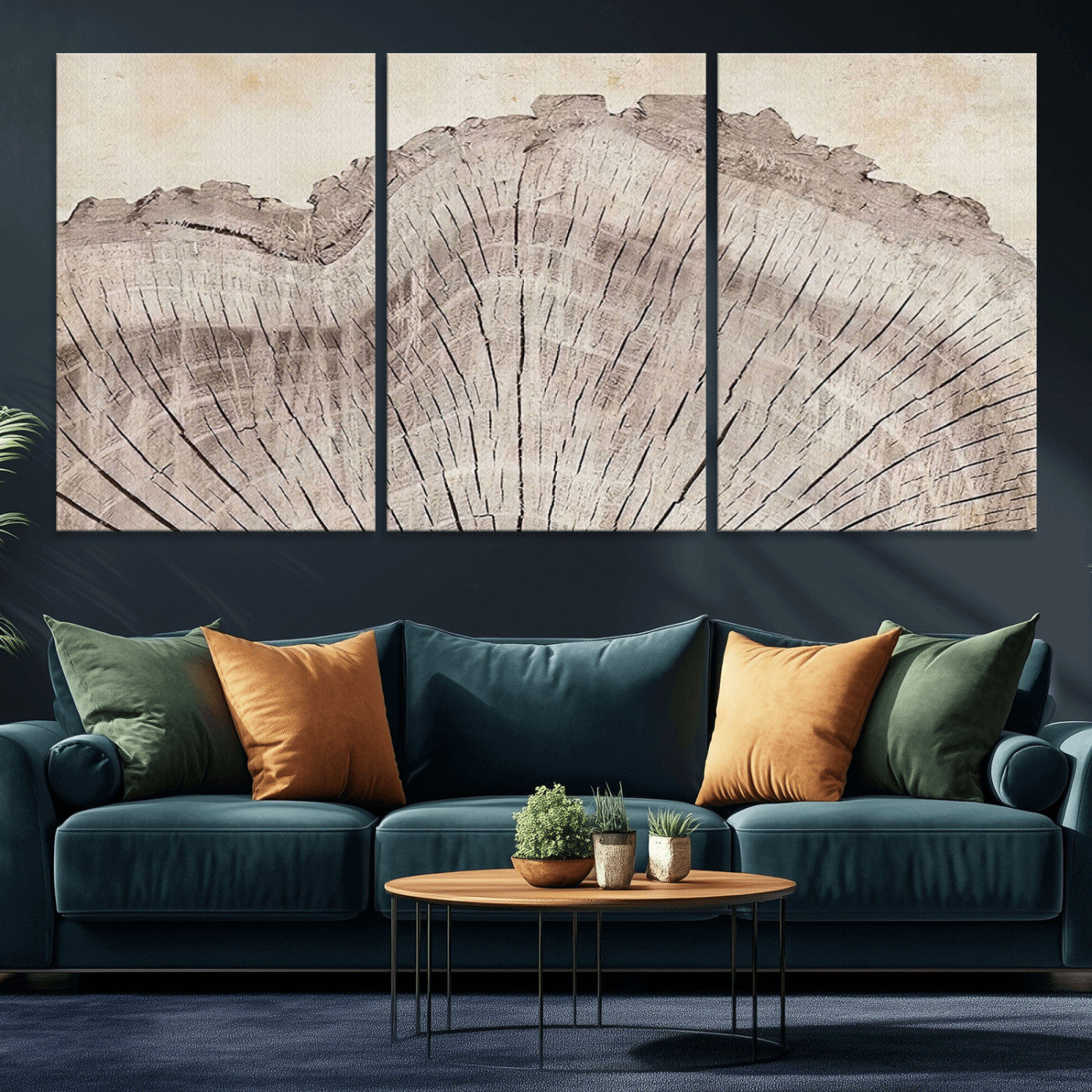 MGV-CV-60X30-3P - Tree Ring Wall Art Triptych, Rustic Wood Ring Canvas Print, Minimalist Wall Decor for Modern Homes and Farmhouse Decor