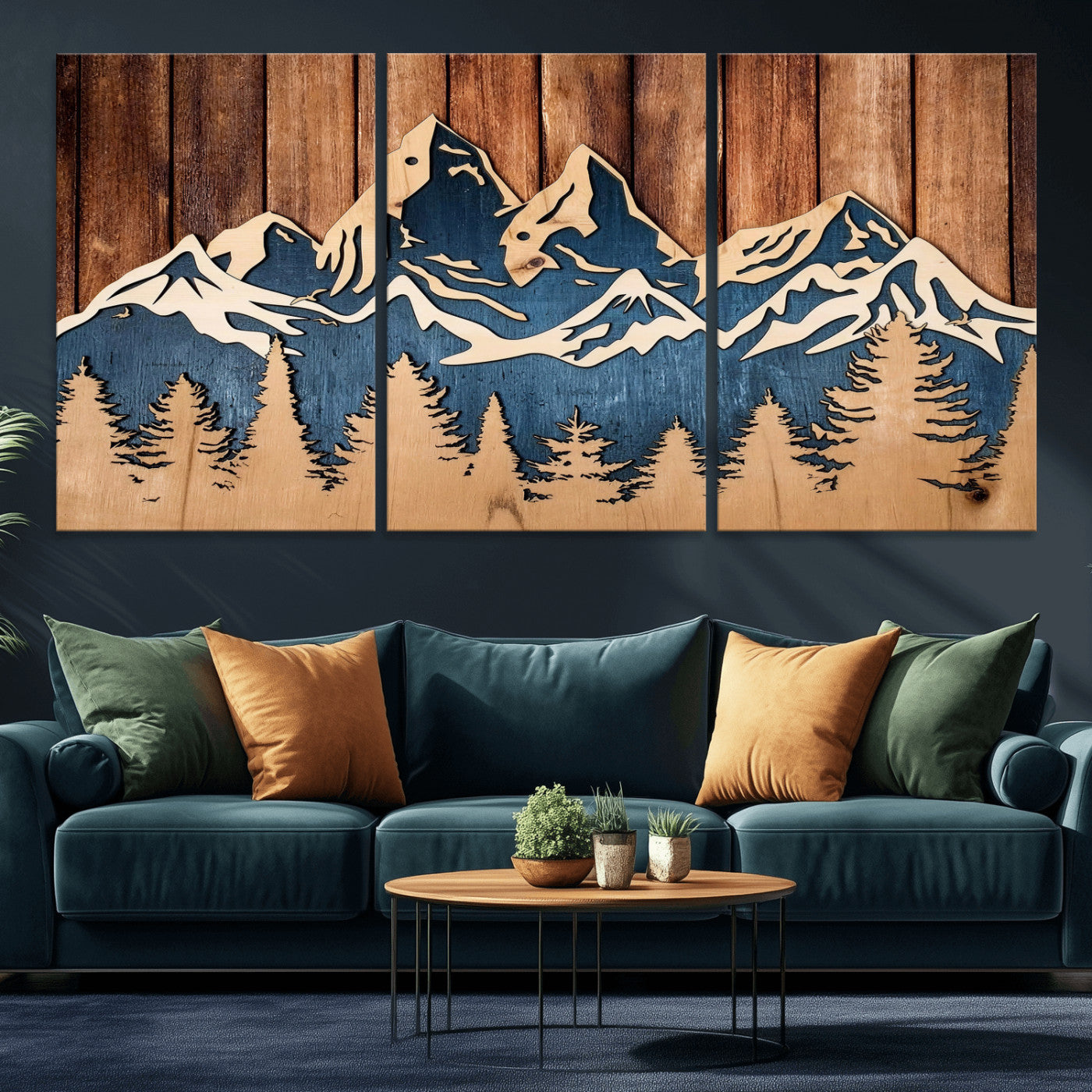 41330-MGV-CV-36X24 - Rustic Wood Style Mountain Wall Art, Nature Forest Canvas Print, Wooden Textured Mountain Artwork Print