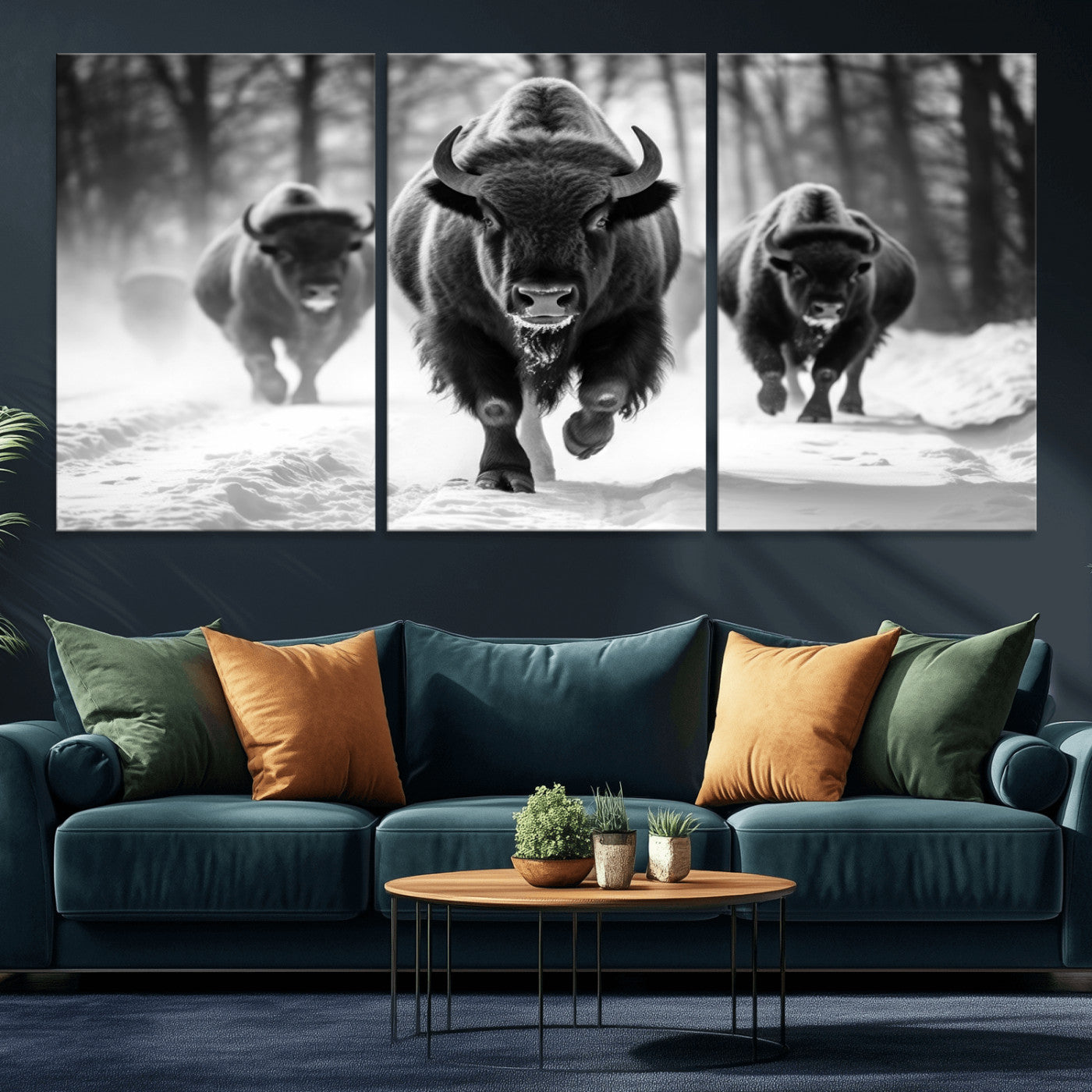 MGV-CV-60X30-3P - Buffalo Wall Art Canvas Print, Bison Family Wall Art Canvas Print
