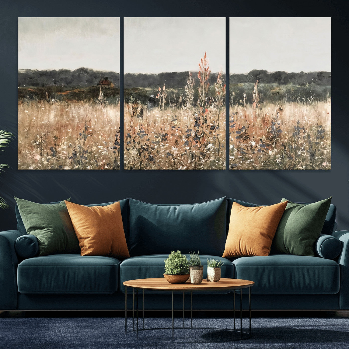 MGV-CV-60X30-3P - Abstract Wildflower Art Field Landscape Oil Painting Print, Country Field Wall Art - Framed Ready to Hang