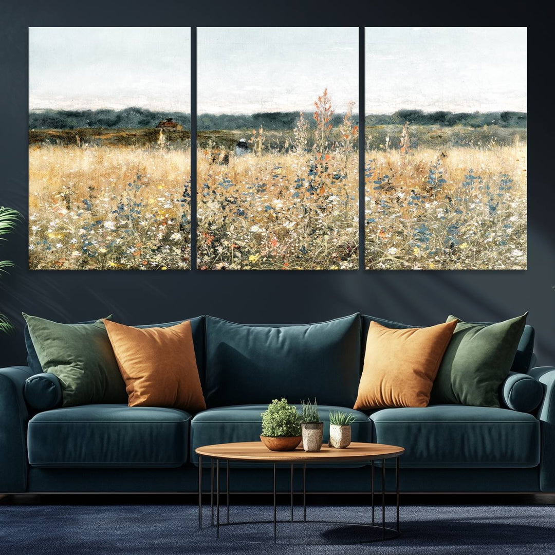 The Wildflower Field Wall Art adds a rustic touch to the space.