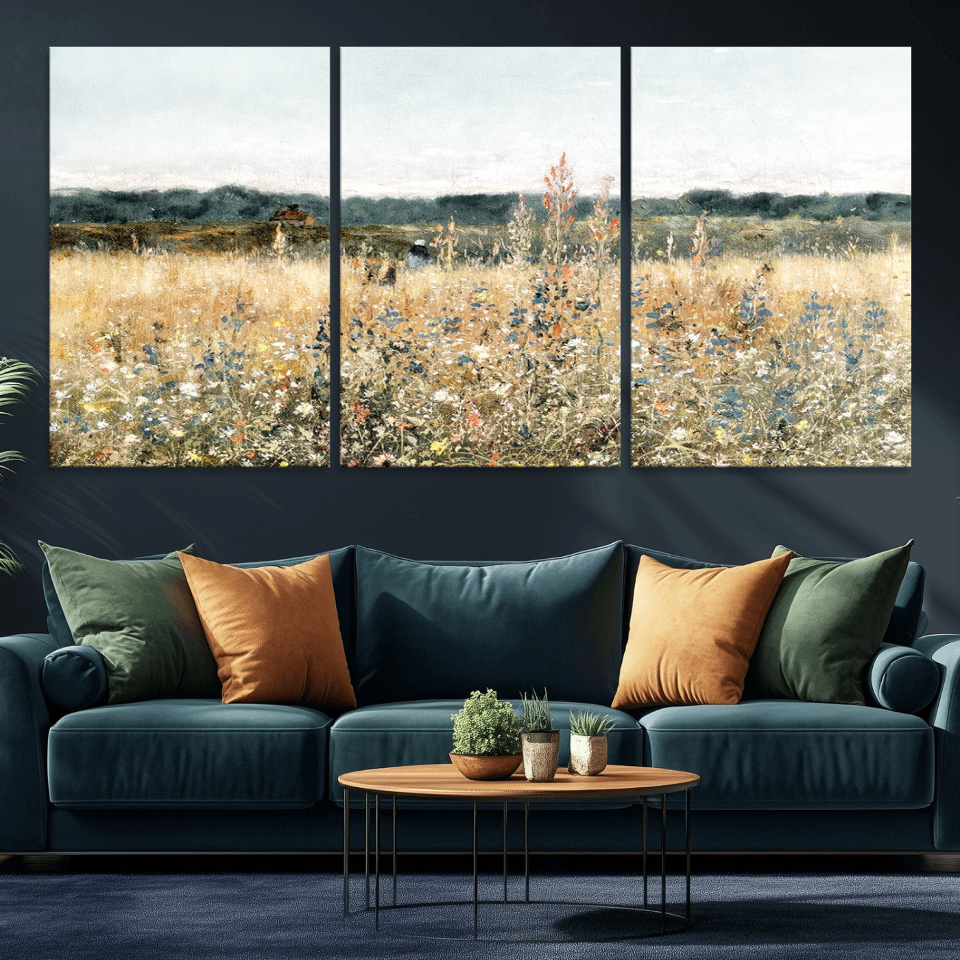 MGV-CV-60X30-3P - Wildflower Field Wall Art Canvas | Nature-Inspired Landscape Canvas Print for Living Room or Office | Rustic Floral Decor
