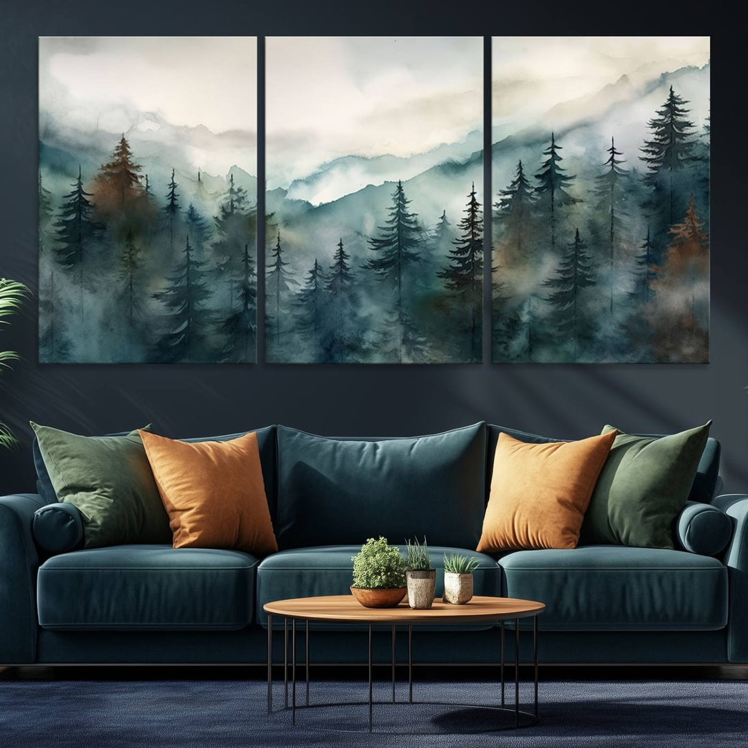 Serenity Forest Wall Art Canvas above the table adds a nature-inspired vibe to the space.