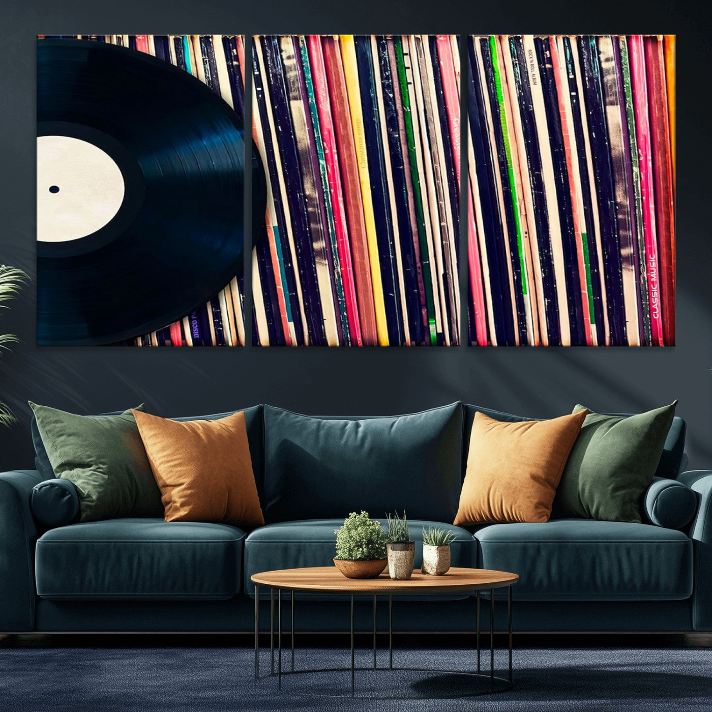 MGV-CV-60X30-3P - Vinyl Record and Album Collection Canvas Wall Art - Retro Music Decor for Living Room, Vintage Vinyl Lover’s Set