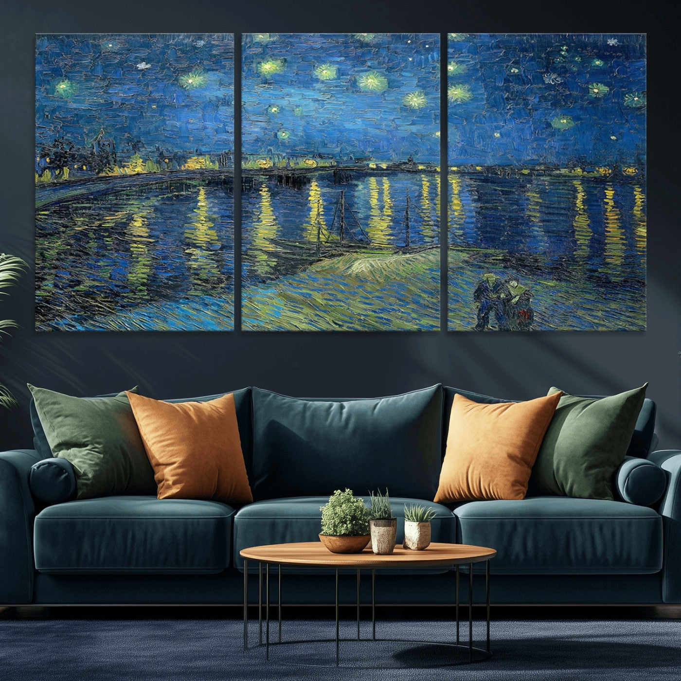 -Vincent van Gogh Starry Night over the Rhone Abstract Wall Art Canvas, Starry Night Canvas Print