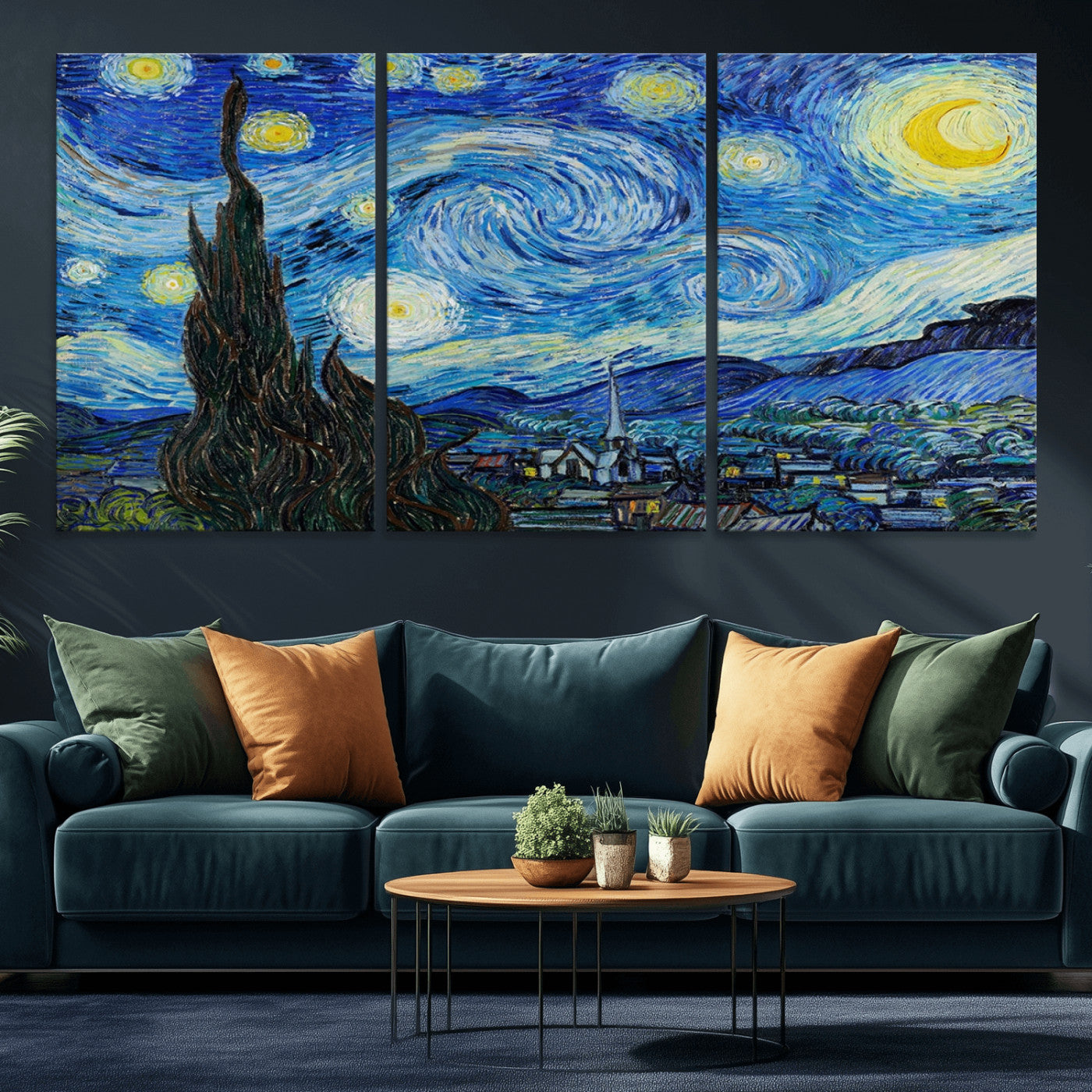 MGV-CV-60X30-3P - Vincent Van Gogh The Starry Night Abstract Wall Art Canvas Print