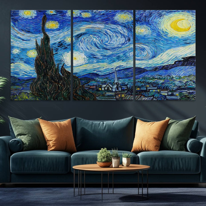 A canvas print of The Starry Night, offering museum-quality art, ready to hang.