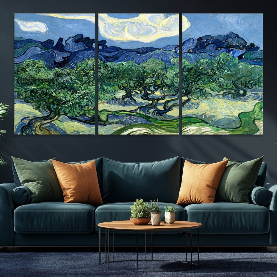 A museum-quality Olive Trees Van Gogh wall art canvas print, ready to hang.