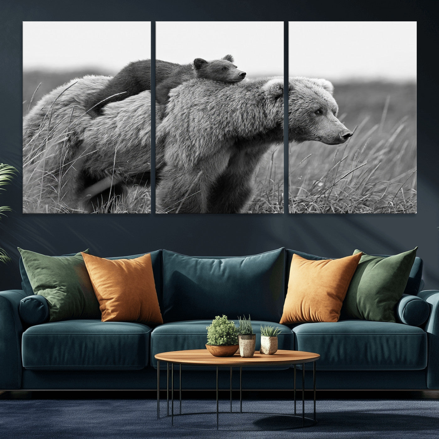 MGV-CV-60X30-3P - Bear and Cub Wall Art Canvas | 399 Bear Cub Wildlife-Inspired Animal Art for Living Room or Office | Grizzly Bear Print of Photography