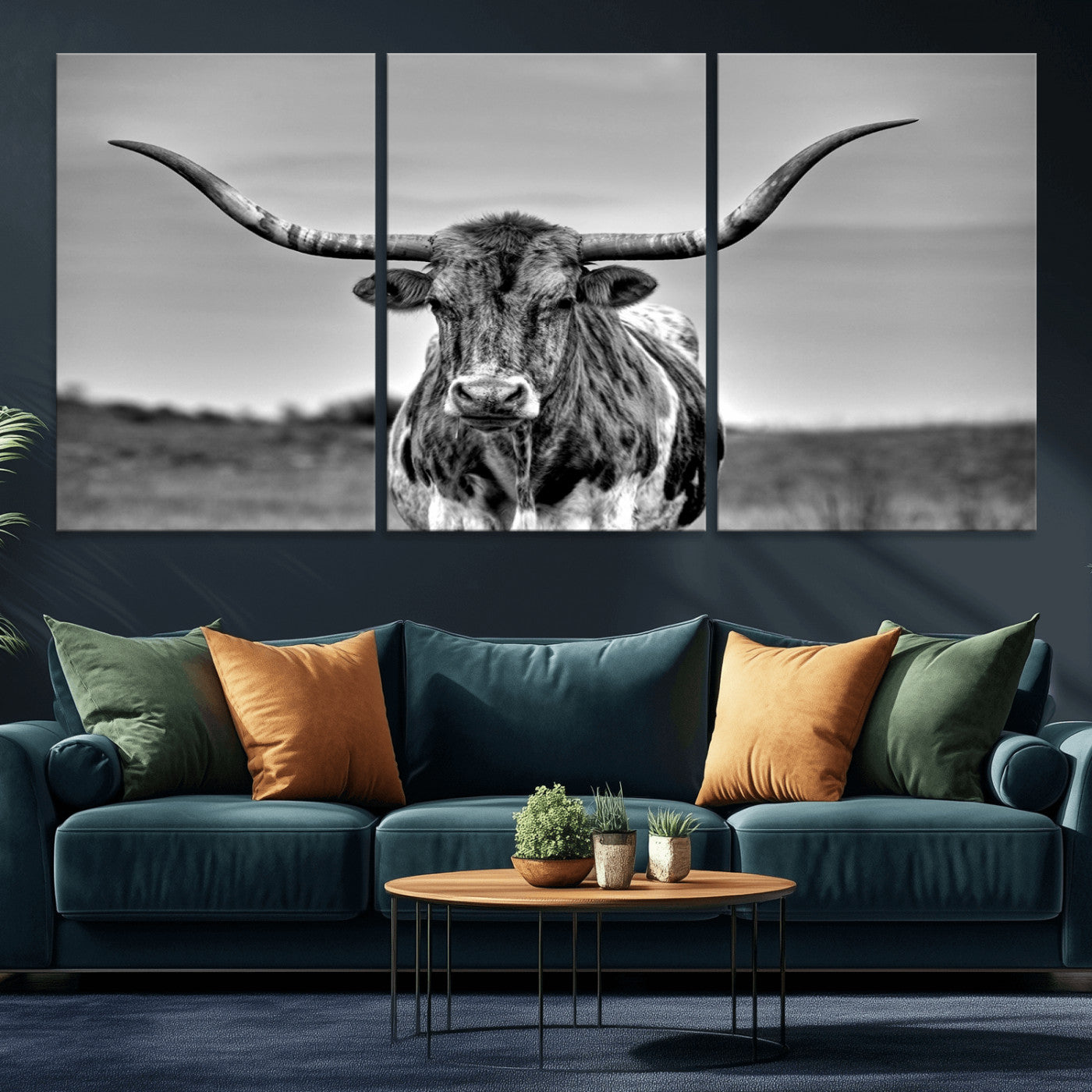 MGV-CV-60X30-3P - Texas Longhorn Cpw Wall Art, Texas Longhorn Canvas, Cattle Canvas Print