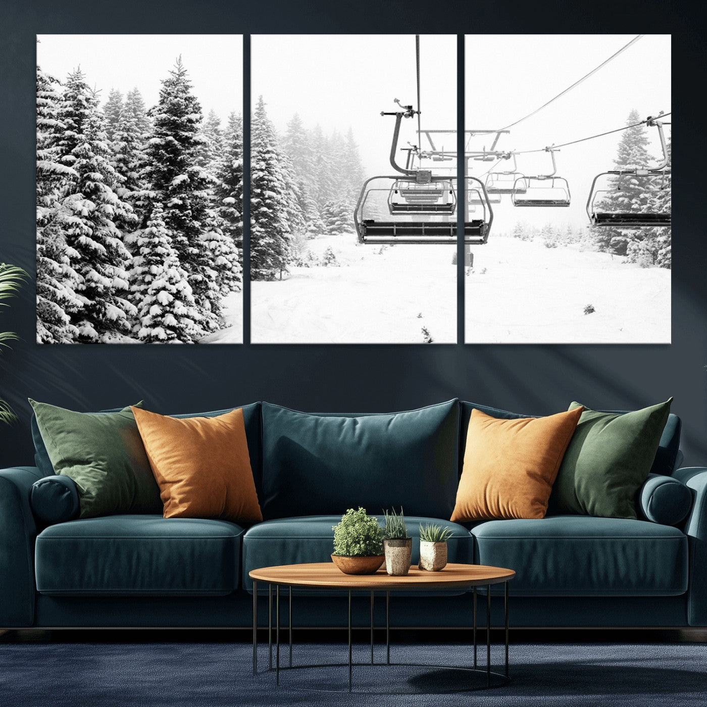 MGV-CV-60X30-3P - Ski Wall Art - Ski Lift Wall Art Canvas Print Snow Covered Spruce Trees Winter Wall Art Ski Skier Gift Ski Resort Canvas Wall Art