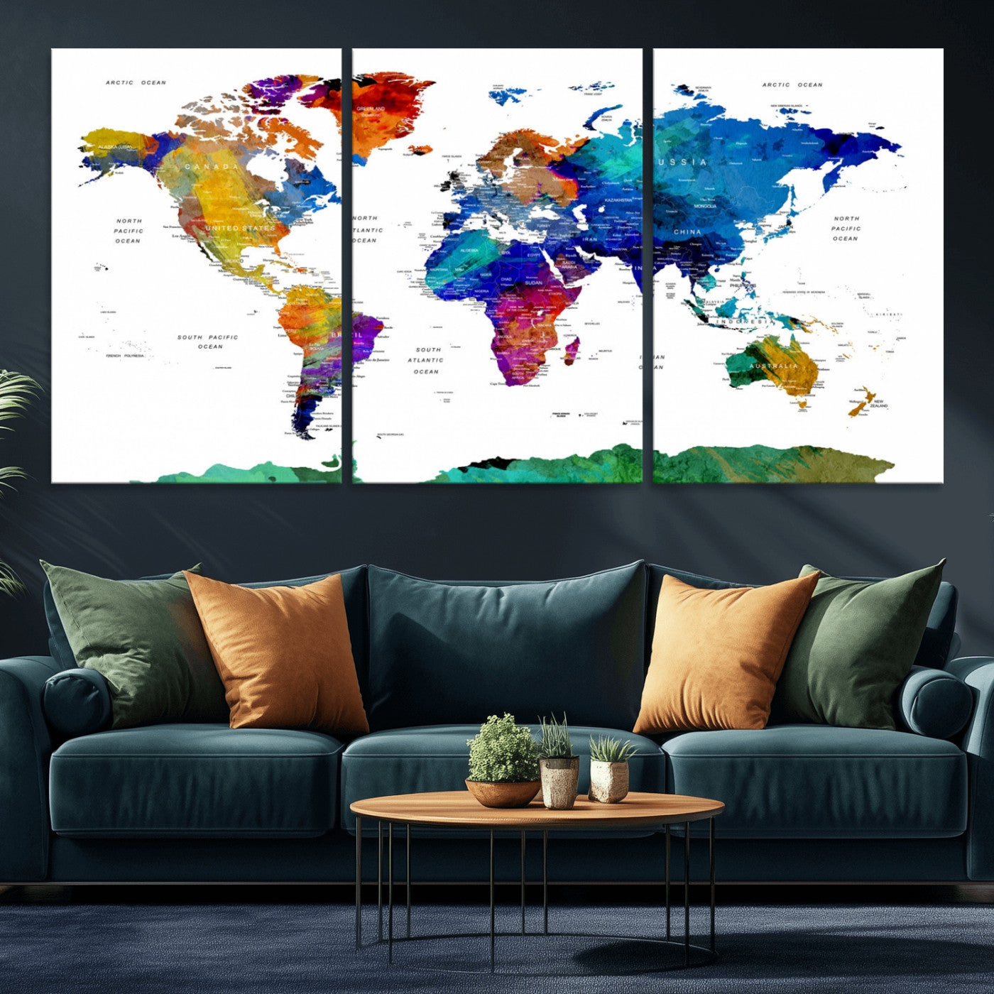 -Push Pin World Map Canvas Print – Framed Wall Art for Couples to Track Their Travels – Anniversary
