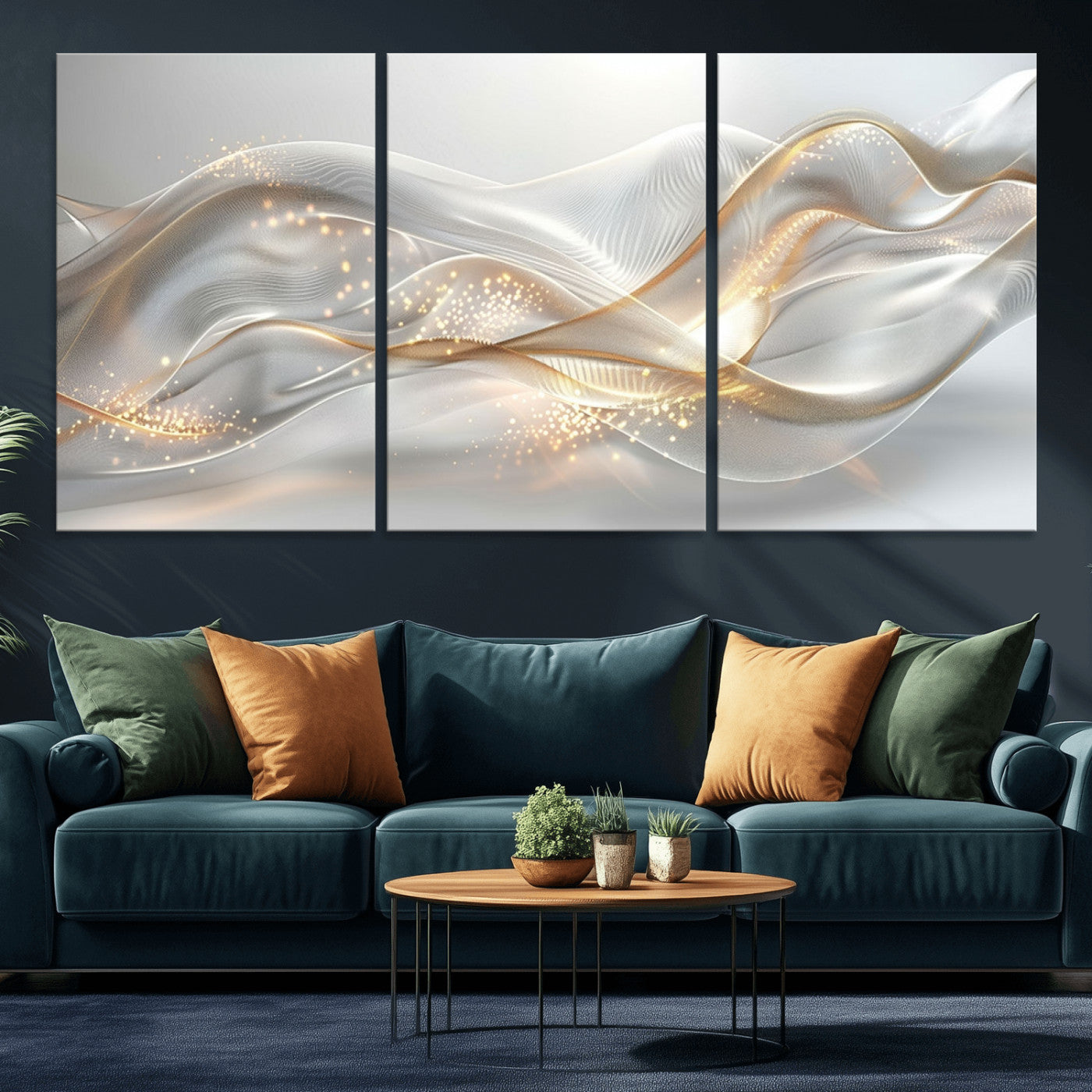 -Abstract art Grey and Gold Lines Wall Art