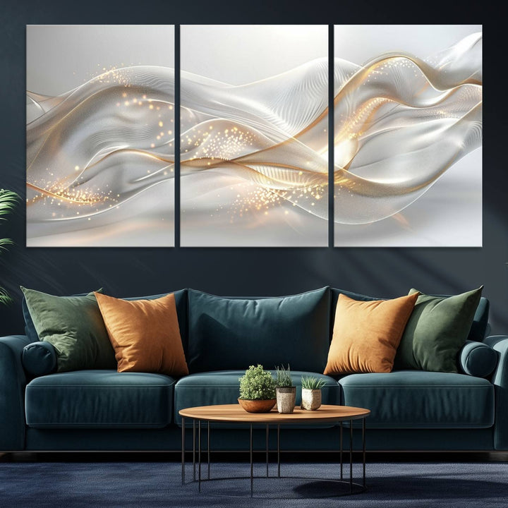 The Abstract Art Grey and Gold Lines Wall Art is a standout piece.