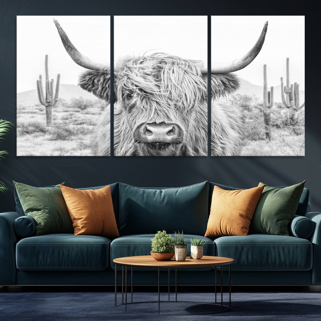 Enhance your kitchen with the Rustic Charm Cow Longhorn Bighorn Wall Art Canvas Print.