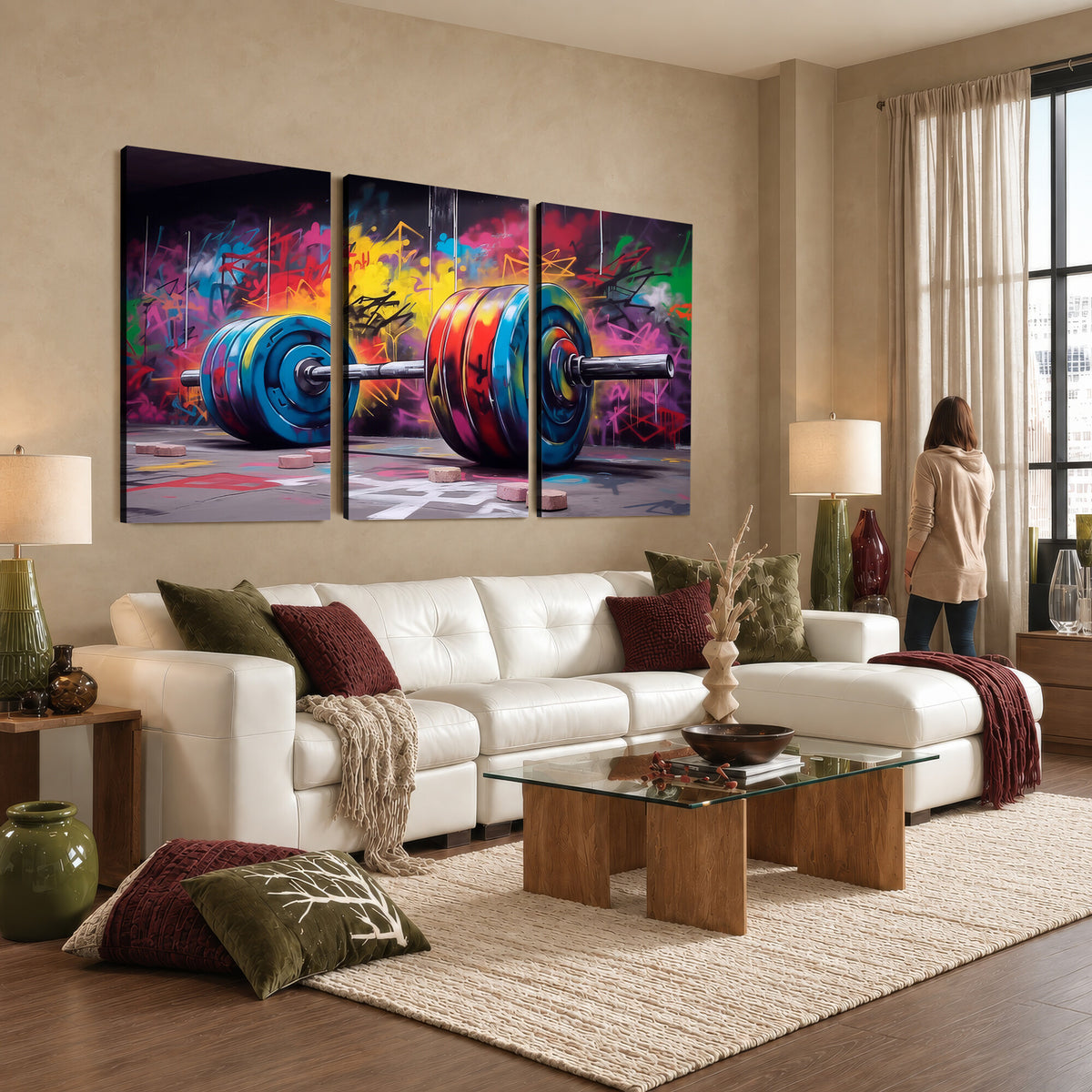 13549-MGV-CV-36X24 - Abstract Graffiti Barbell Canvas Wall Art | Urban Fitness Meets Bold Street Art