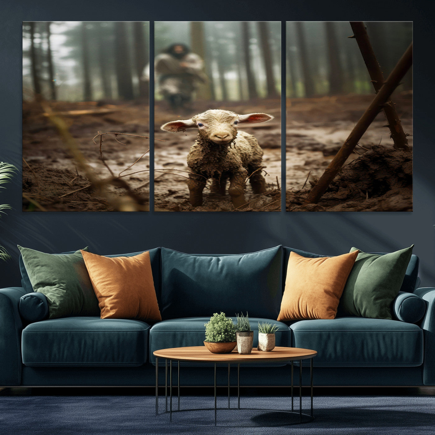 MGV-CV-60X30-3P - Jesus Running After a Lost Lamb Canvas Wall Art Print