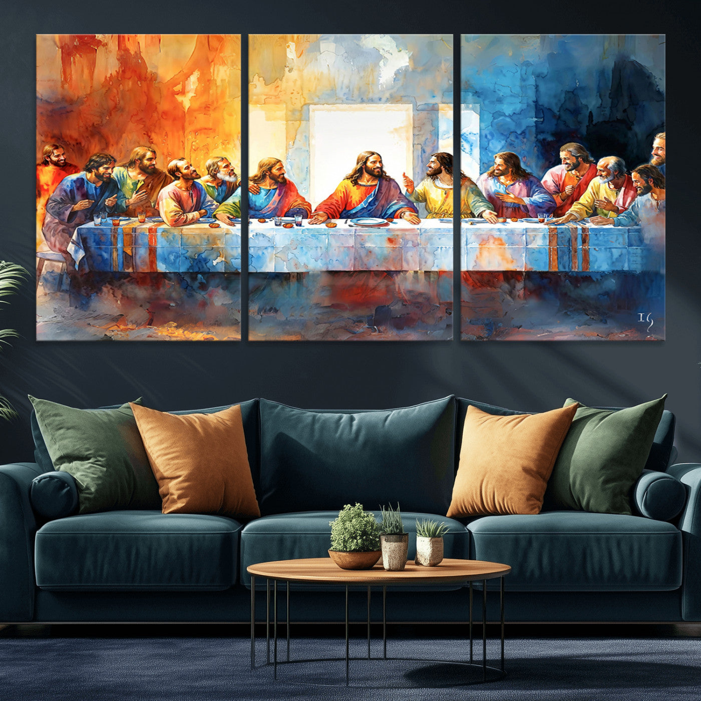 MGV-CV-60X30-3P - Abstract Waterolor The Last Supper Wall Art